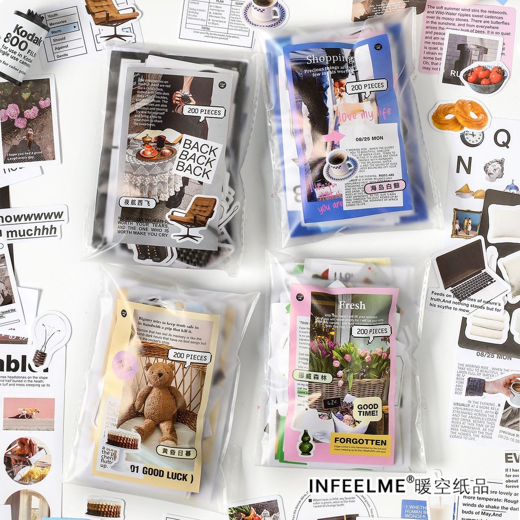 

120 pcs Large size material sticker bag Artsy vintage hand tent material decorative paper Aesthetic sticker tag