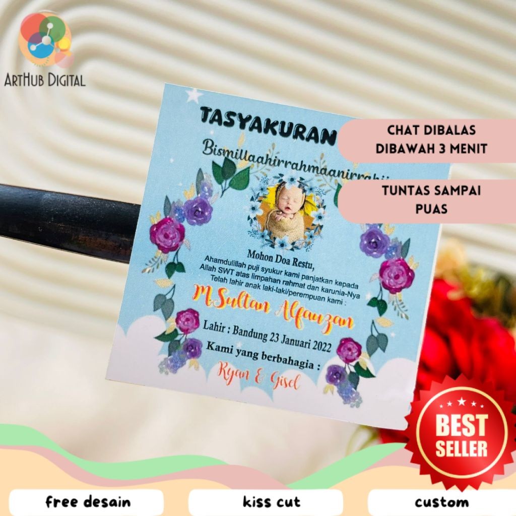 

AHD Print Stiker Tasyakuran Aqiqah Bayi Sticker Syukuran Aqiqah Anak Bentuk Kotak Uk. Kecil