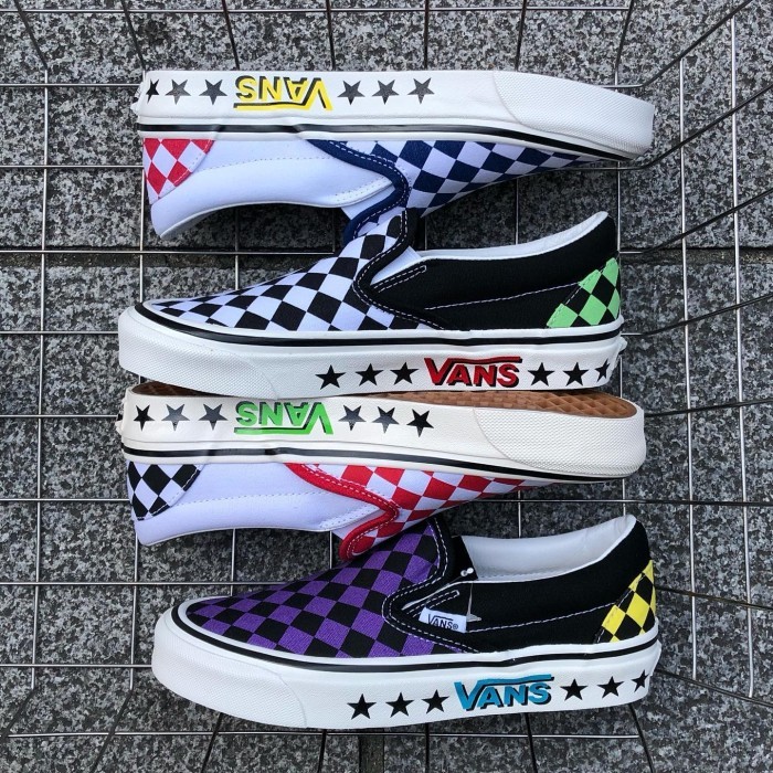 VANS SLIP ON 98 DX DIAMOND CHECKERBOARD BLACK RED PURPLE BLUE ORIGINAL - Hitam
