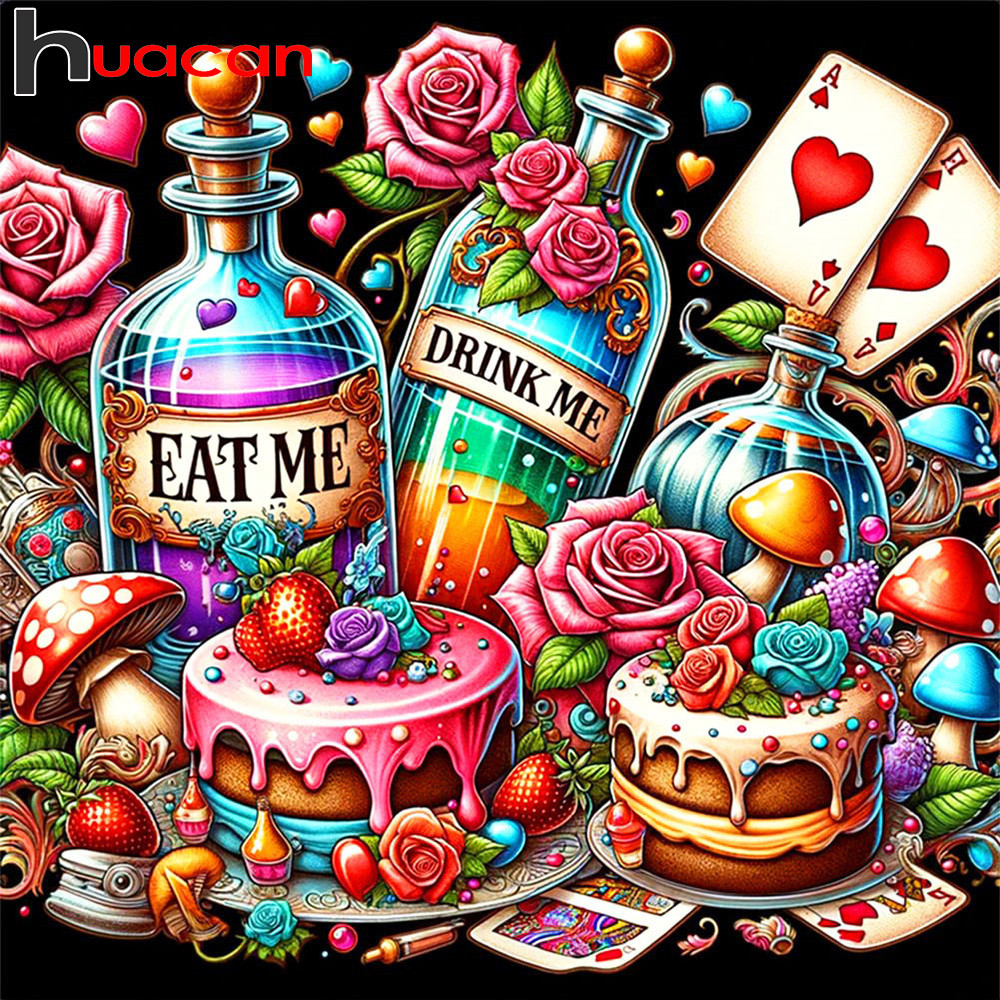 

Huacan Diamond Painting Cartoon Cake Full Drill Mosaic Flower Rose Complete Kit Art Home Decorative Rhinestone Pictures