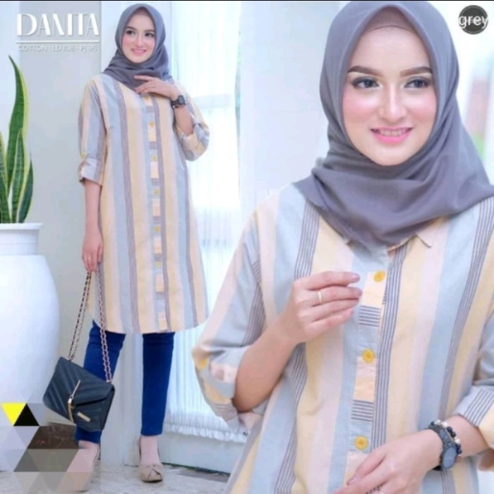 TUNIK KATUN SALUR TERBARU TUNIK GARIS SALUR WANITA LD 110 DAN LD 120 - peach 120