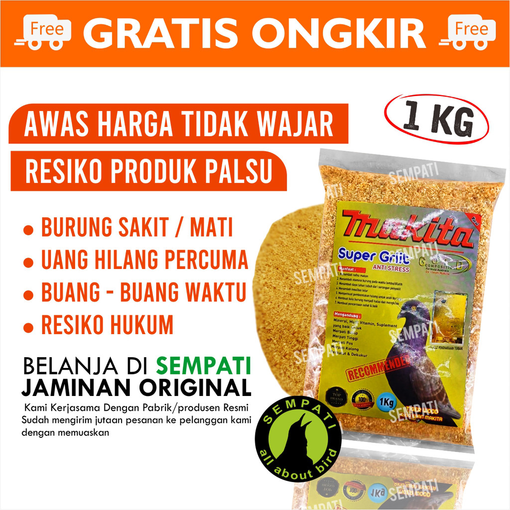 SEMPATI Makita Super Griit Gold 1 Kg Pakan Burung Asinan Remisan Kalsium Top Grit Makanan Merpati Ti
