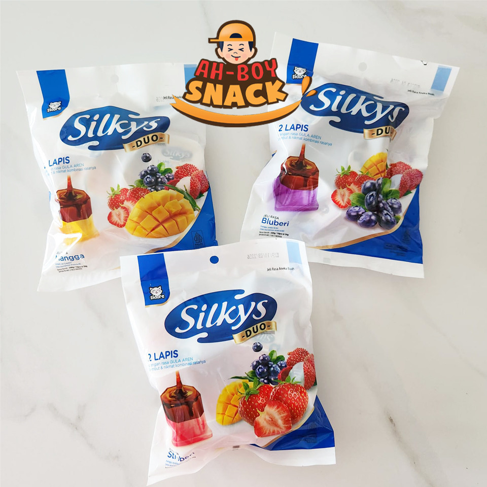 

SILKYS DUO JELI RASA ANEKA BUAH 10 PCS X 26 GRAM = 260 GRAM - MANGGA, BLUBERI, STOBERI - AHBOY SNACK