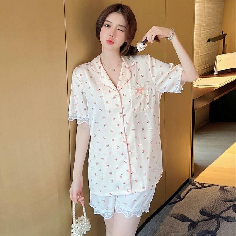 GUMI - B05 Baju Tidur Wanita Satin Motif Bunga Mirabela Renda