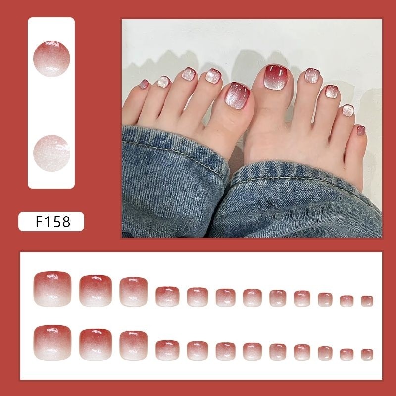 F158 - Kuku Cantik 24pcs set Kuku Palsu Fake Nails Box Free lem cair / lem jelly tahan air Kuku Pals