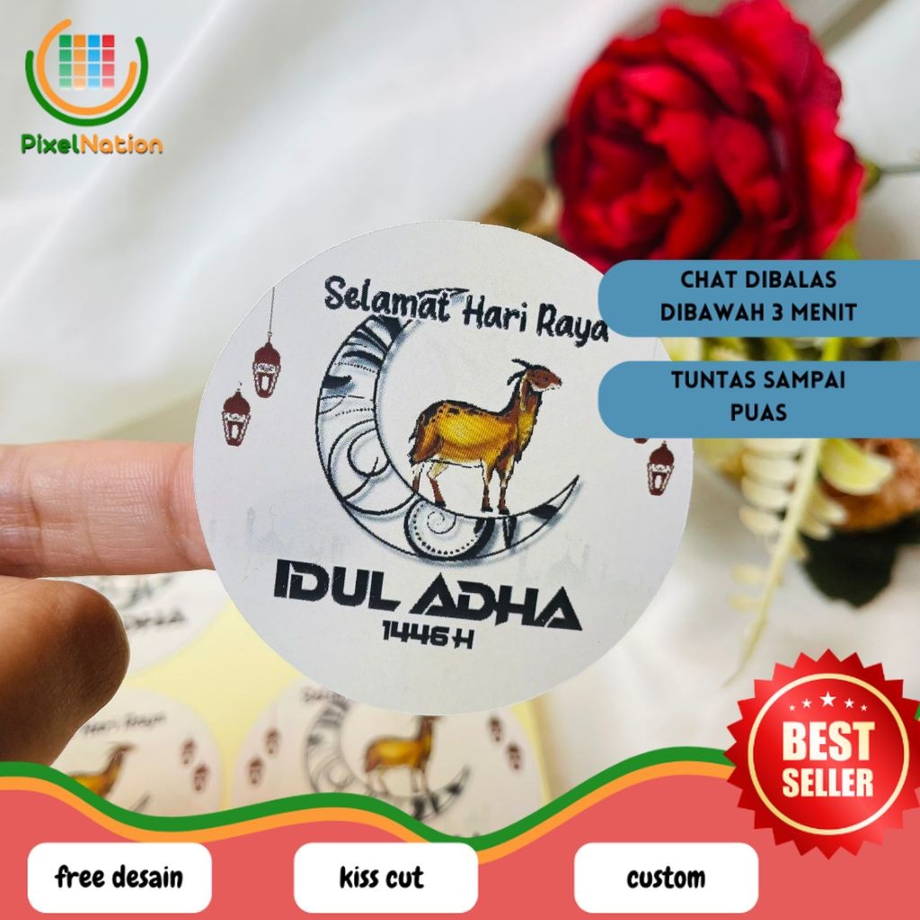 

PiNat 5-8 Sticker Selamat Hari Raya Idul Adha Sticker Lebaran Haji Toples Cookies Free Desain Custom