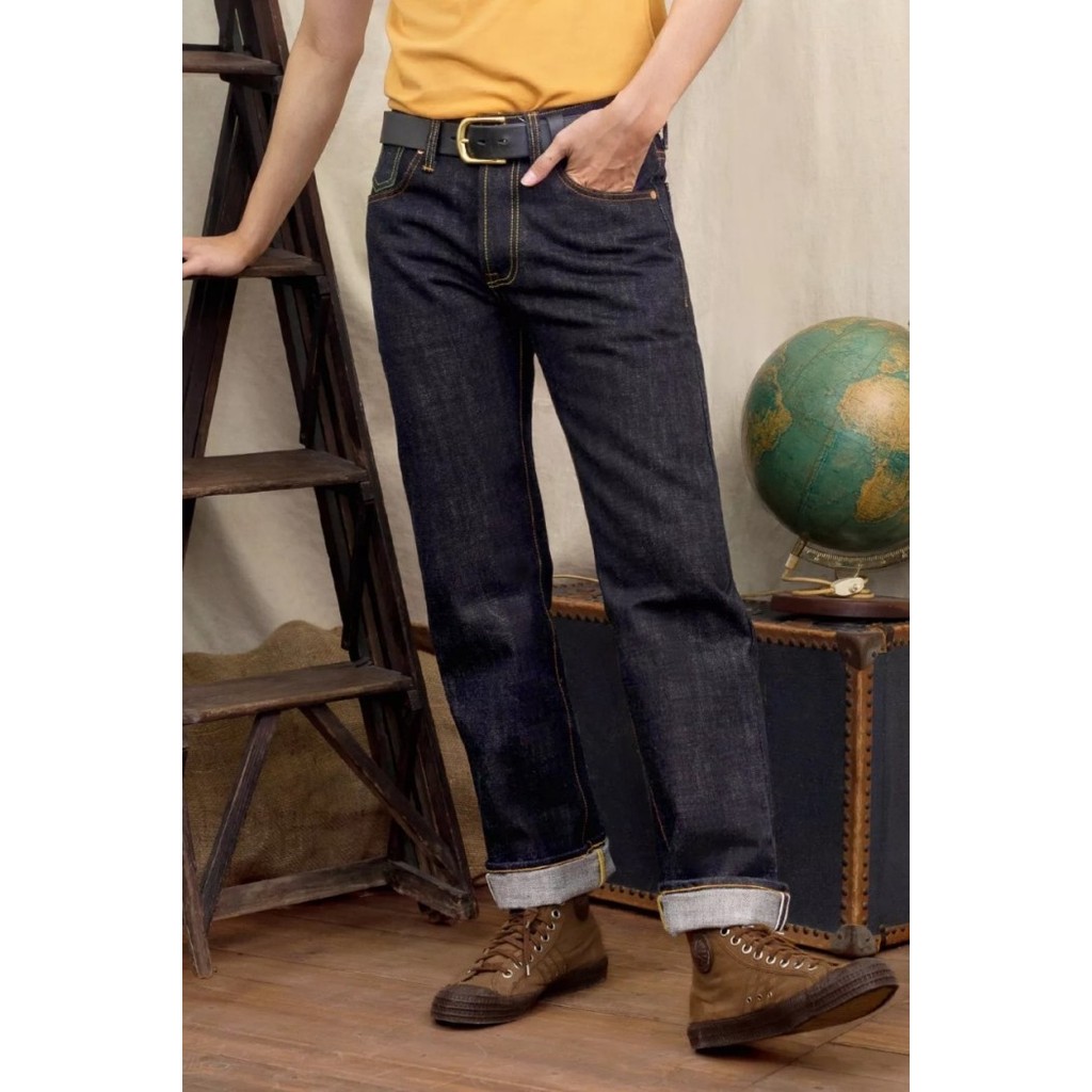 Simple&Raw Foresta 16oz. Orange Selvedge Men's Jeans Slim Straight Fit v Blue Black - 28
