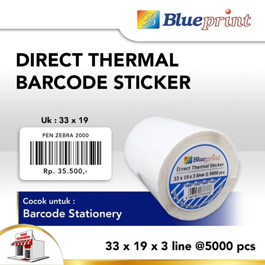 

Blueprint Direct Thermal Sticker 33 x 19mm 3 Line Stiker Barcode Label DTS 33x19 x3 Baris 33x119x3