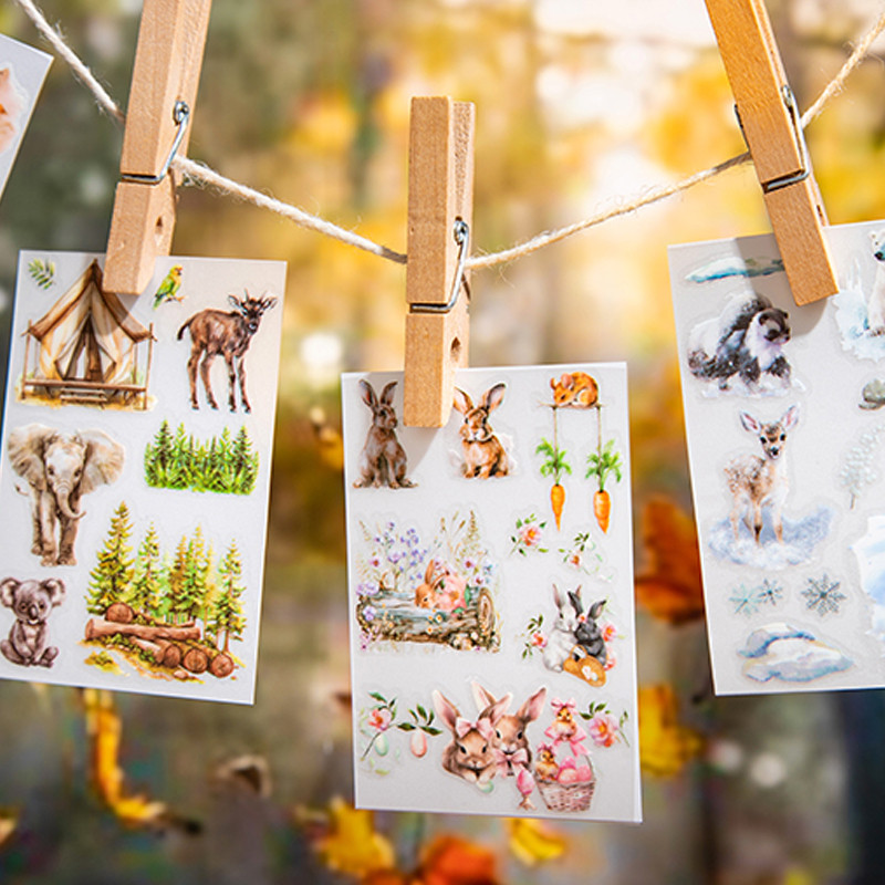 

4Style 2Pcs/bag four seasons forest landscaping non-marking transfer stickers creative handbook material DIY scrapbook envelope