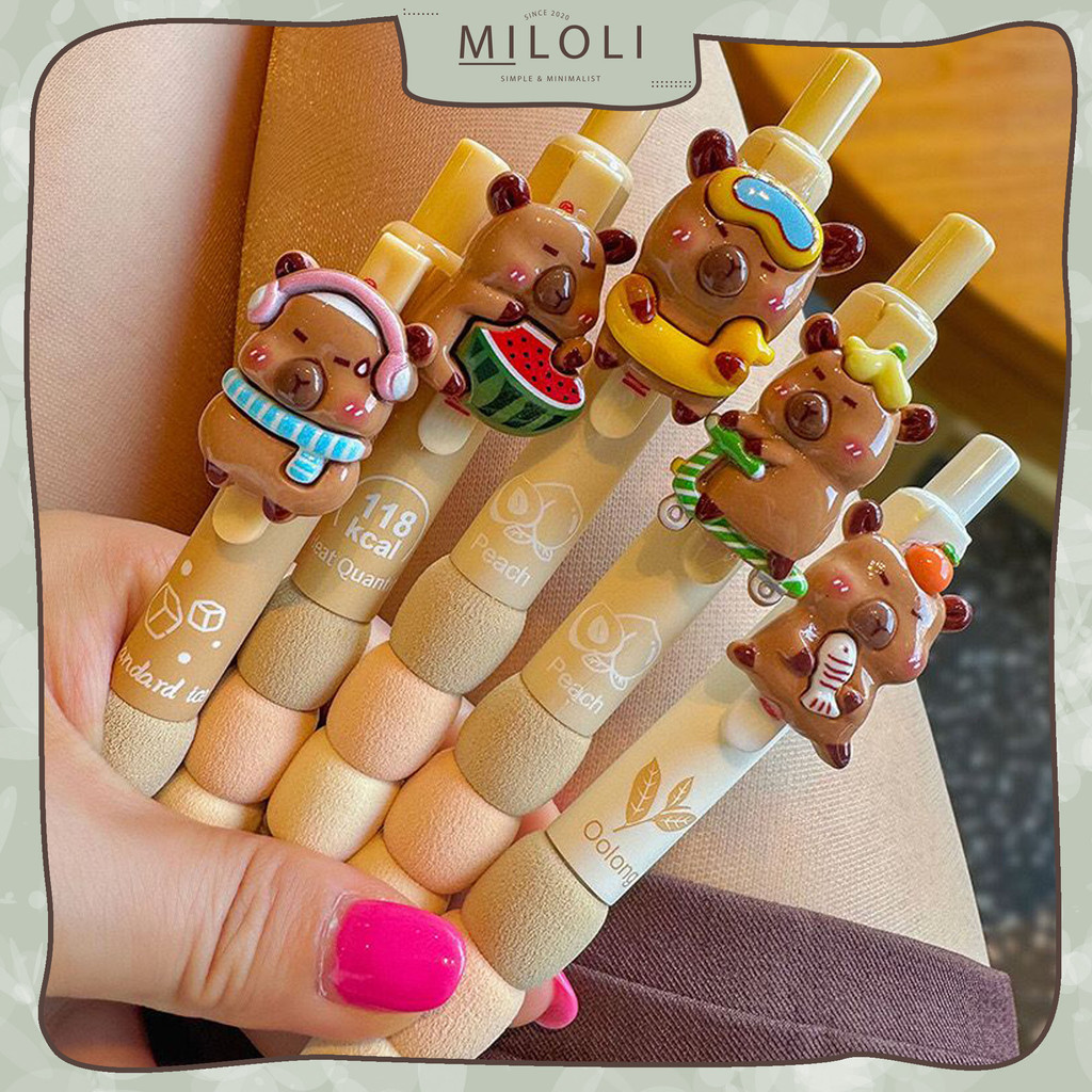 

[MILOLI] 1Pcs PENA CAYPBARA PRESS MEKANIK 0,5mm Pen Cartoon Pena Aesthetic Stationery - D0087