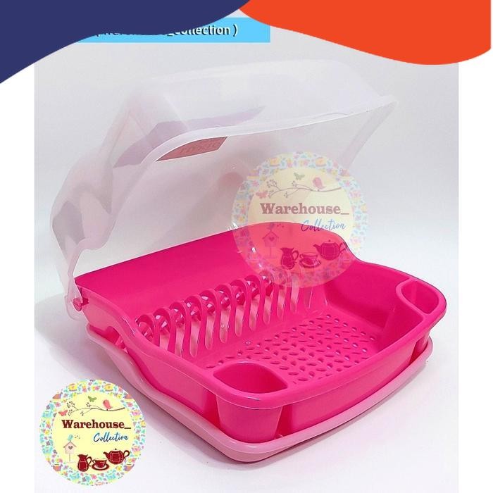 TEMPAT PIRING+TUTUP LUXIO 3348-DX dish wash drainer pengering tempat  gelas rak  piring - pink