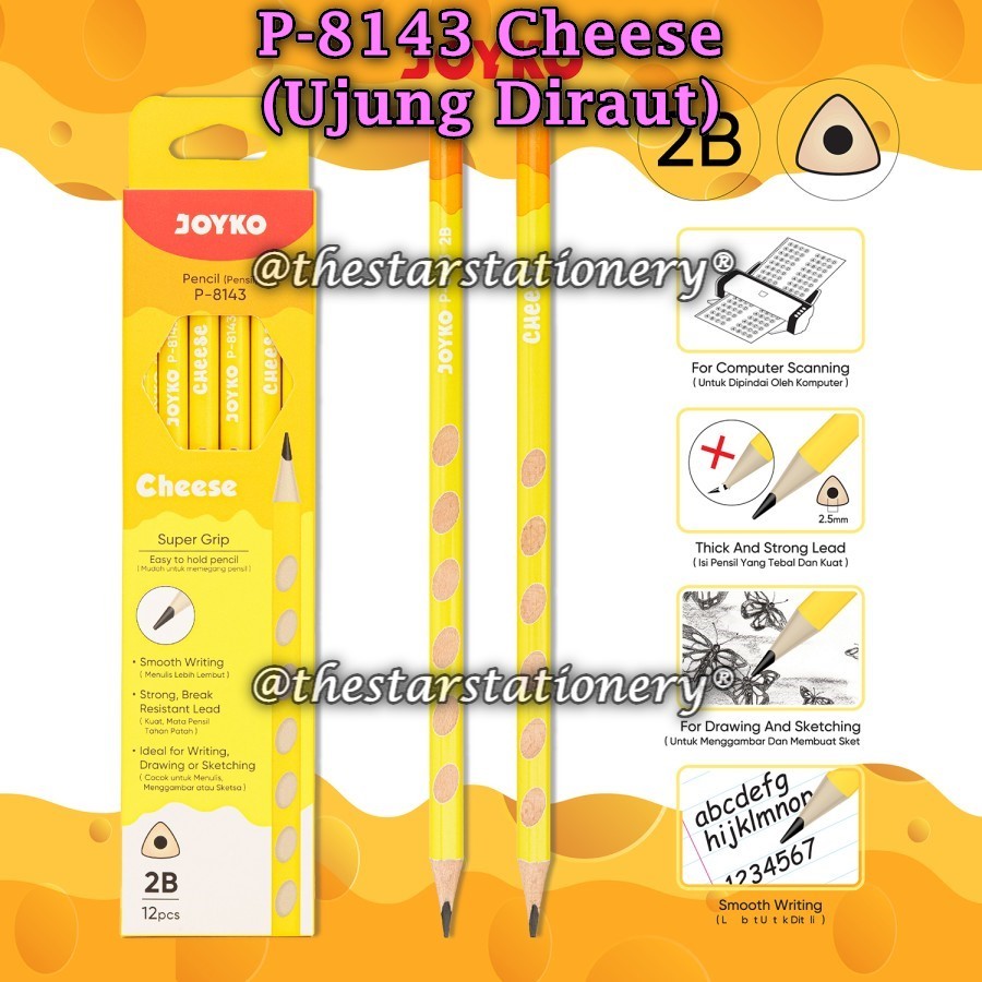 

(1 Pak/12 Pcs) GROSIR Pensil Joyko P-8143 Cheese 2B / Pencil Joyko 2B P-8143 (1 Pak/12)