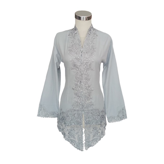 ✨LARIS✨ -Kebaya Encim Kartini Katun Bordir Modern Abu Silver Lengan Panjang - 4L