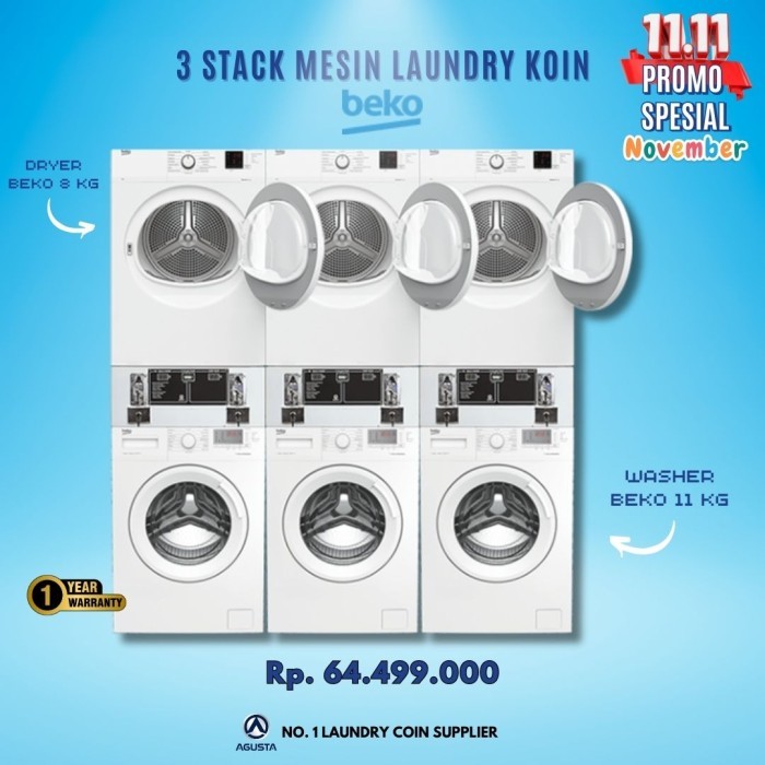 PROMO SPECIAL 3 STACK MESIN LAUNDRY KOIN BEKO