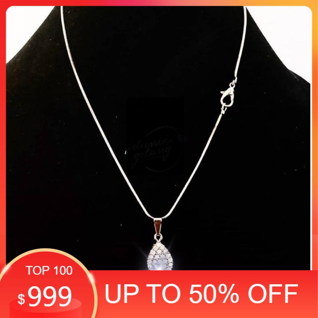 KALUNG TITANIUM TETES AIR PERMATA BERLIAN SILVER SIRKON BERKILAU ANTI KARAT TIDAK LUNTUR TAHAN AIR /