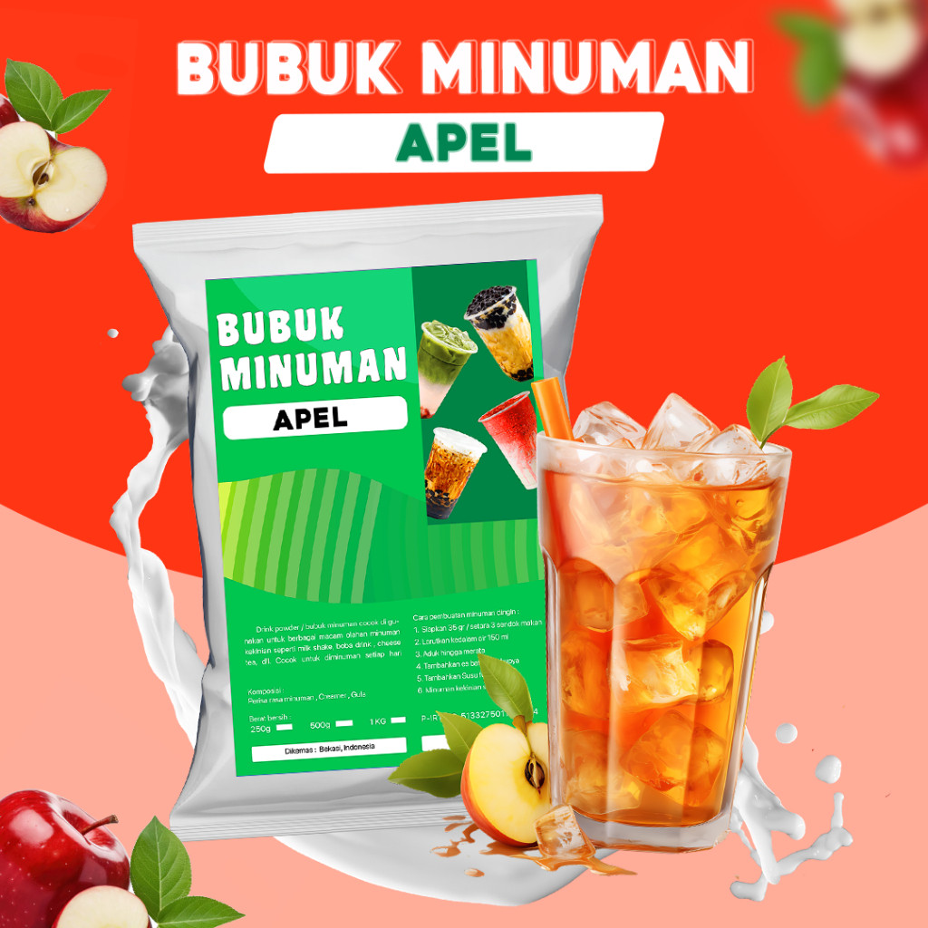 

BUBUK MINUMAN RASA APEL / SERBUK MINUMAN RASA APEL / BUBUK MINUMAN BOBA RASA APEL