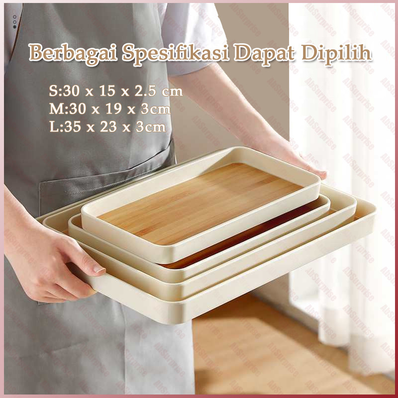 Nampan Kayu Aesthetic Rectangle Tray Tatakan Persegi Panjang untuk Dapur dan Meja Estetik