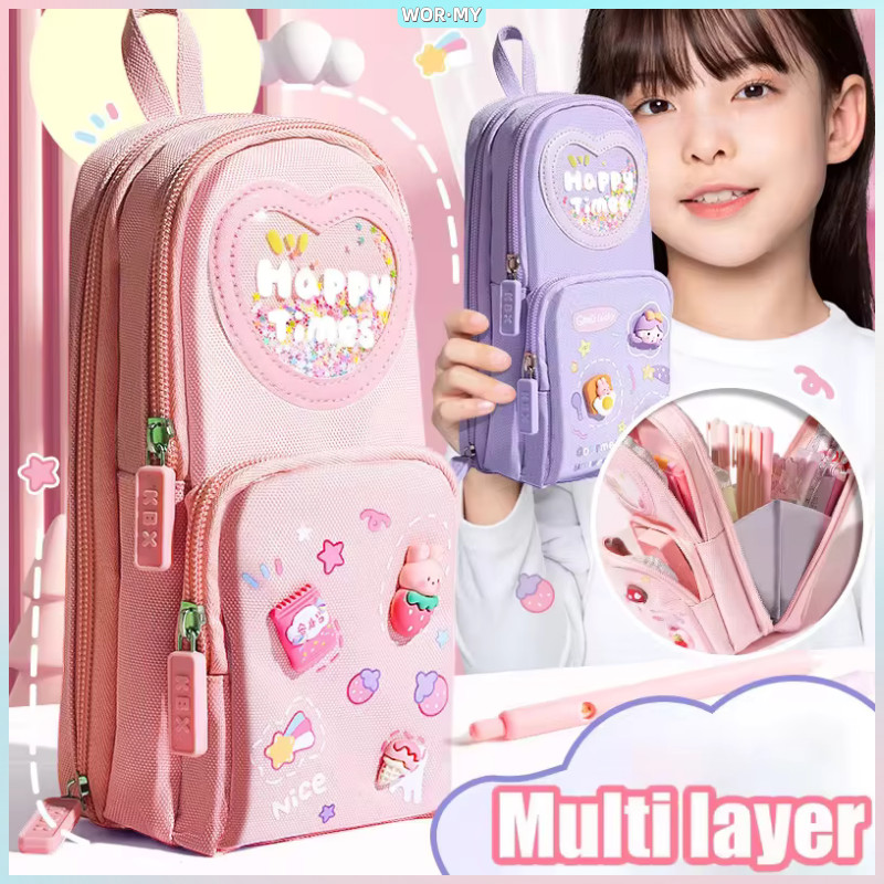 

【WOR·MY】Fun Korea Bag Model Pensil Kanvas 6 Kamar /Sekolah Dasar Kotak Pensil Siswa/Tempat Pensil Kotak 3D Anak Lucu Besar