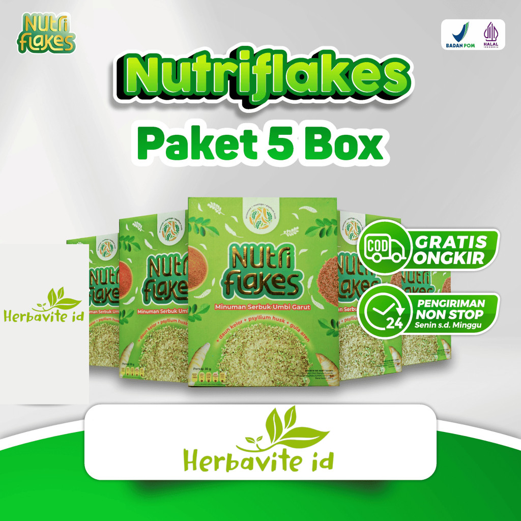 

Nutriflakes 5 Box Minuman Serbuk Umbi Garut Bantu Atasi Permasalahan Gerd 280g