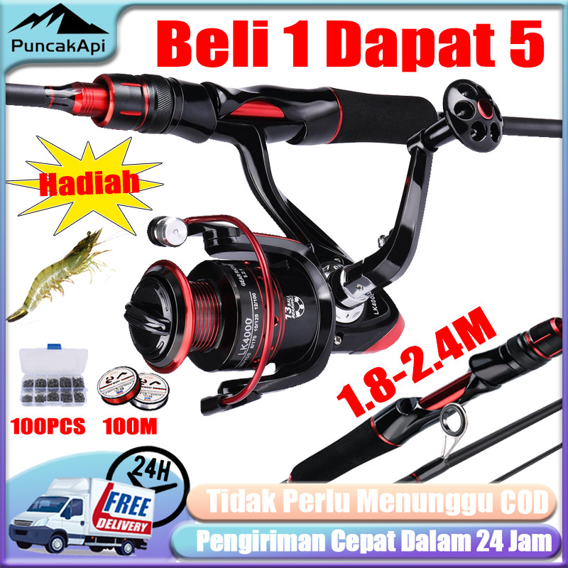 Joran pancing 1.8m/2.1m 2 bagian pancing reel 2000 3000 4000 5000 6000 7000 joran spining reel panci