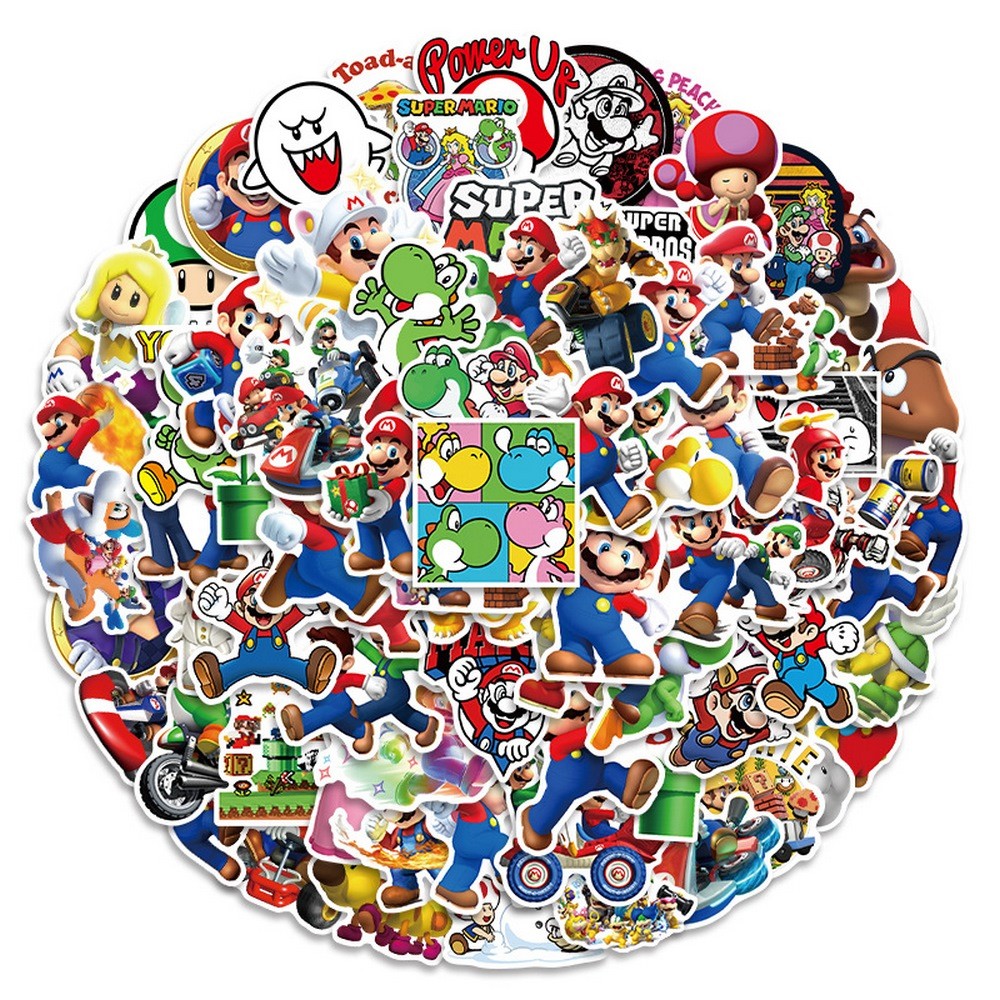 

100pcs Super Mario Bros Stickers Luigi Yoshi Scrapbook Guitar Laptop Skateboard Waterproof Sticker Game Stickers Kids Gift Toy