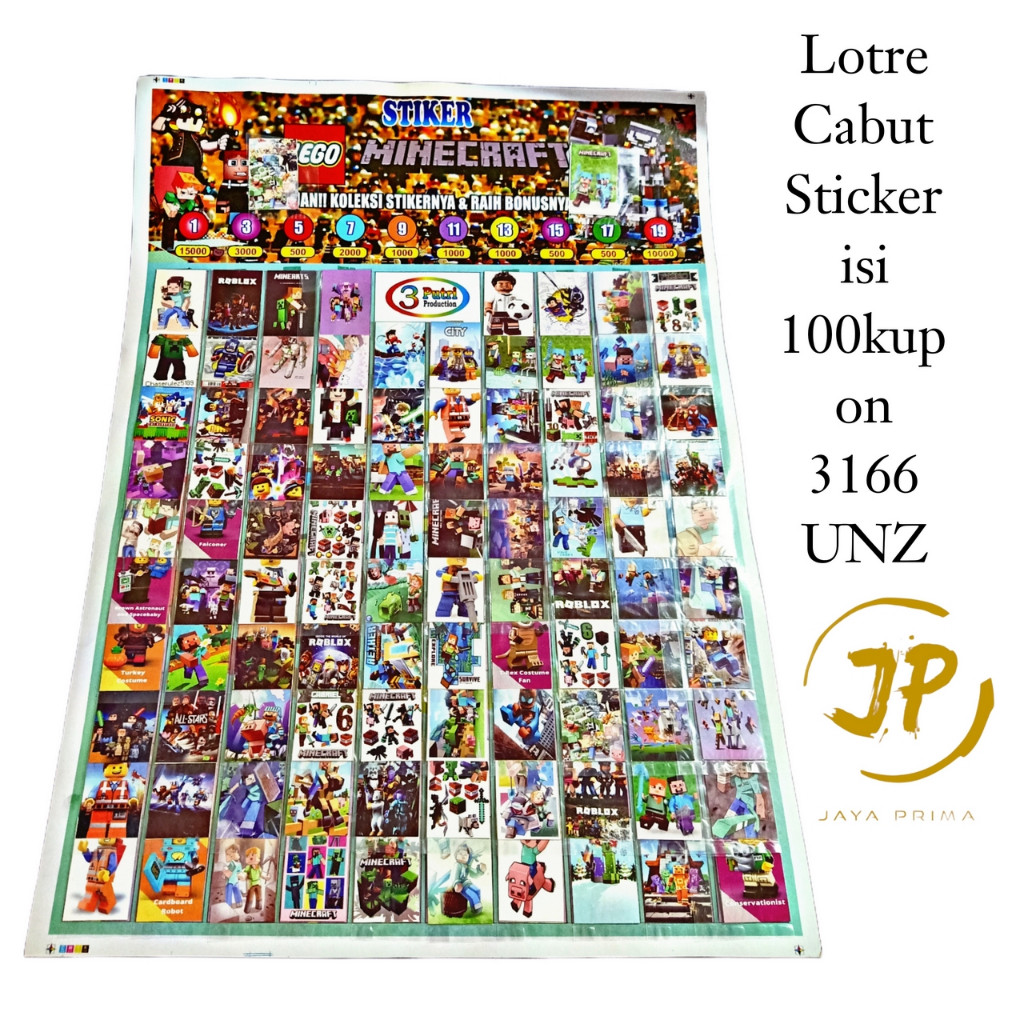 MAINAN ANAK LOTRE CABUT STICKER 100 KUPON, motif LABUBU