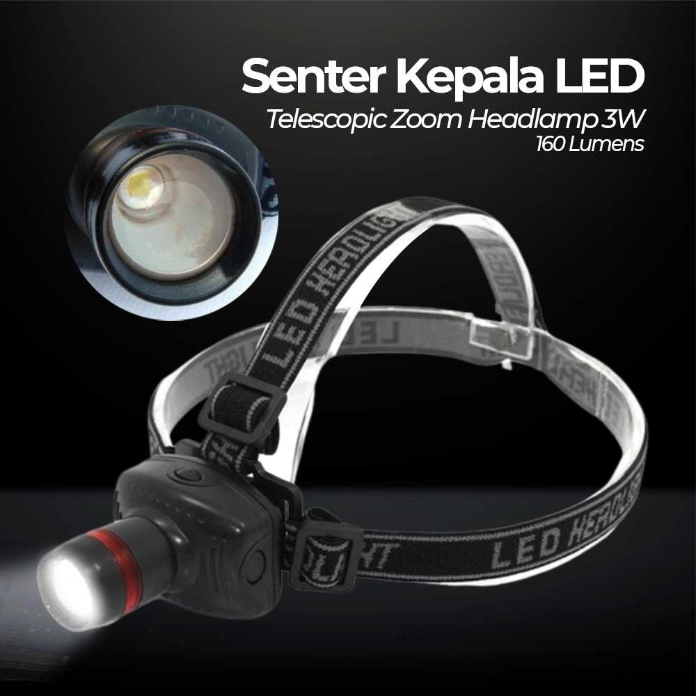 Senter Lampu Kepala Zoom Headlamp LED CREE Telescopic Zoom 3W 160 Lumens Senter Kepala LED zoom