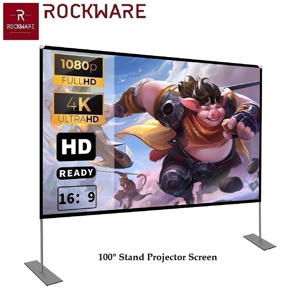 ROCKWARE Stand Projector Screen 100-inch Layar Proyektor Polyester