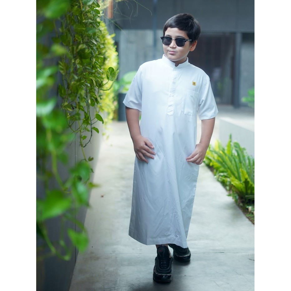Jubah Azhar Anak | Jubah Putih Anak Lengan Pendek | Jubah Anak 2-12 Tahun | Gamis Anak Laki Laki - j