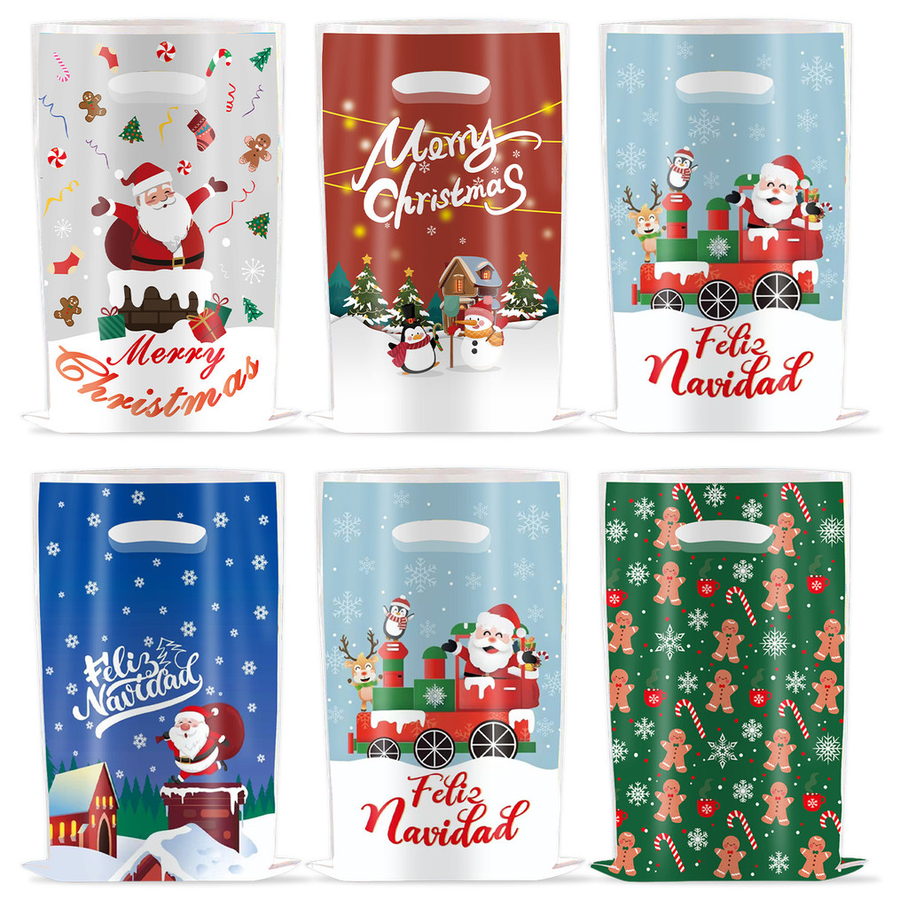

2025 Christmas Bags Snowflakes Candy Gift Bags Merry Christmas Decoration Gift Wrapping Treat Bags Happy New Year