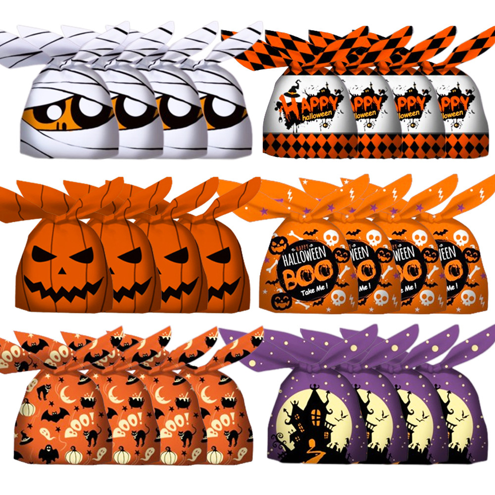 

50Pcs Halloween Gift Bags Halloween Candy Cookie Bags Pumpkin Bat Kids Trick or Treat Packaging Favors Halloween Decoration 2024