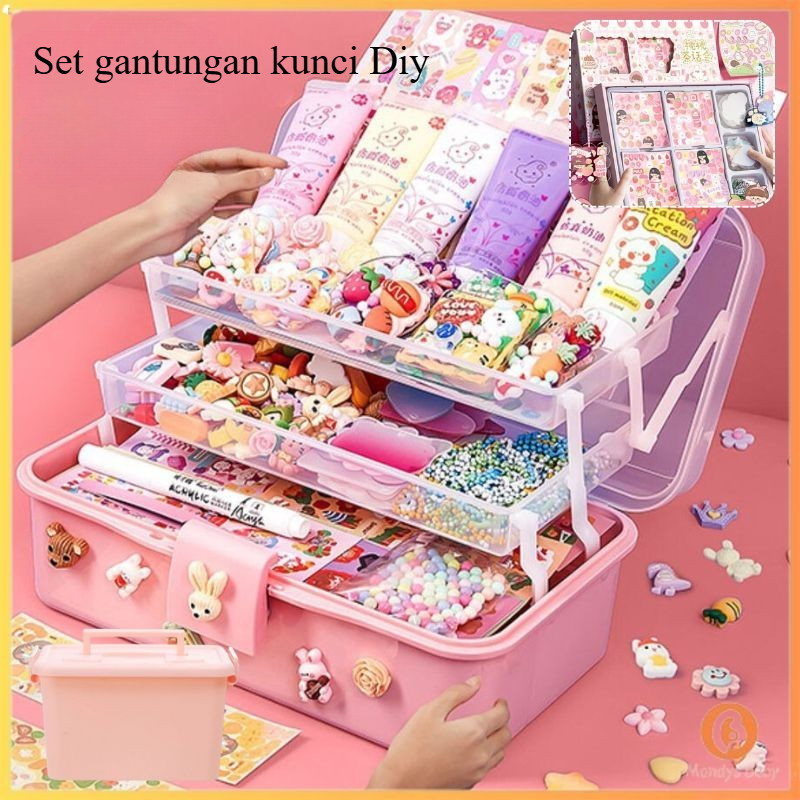 

【Penjual Lokal】Kartun Sticker Set Yang Lucu DIY Gantungan Kunci Akrilik Termasuk Nampan dan Rantai