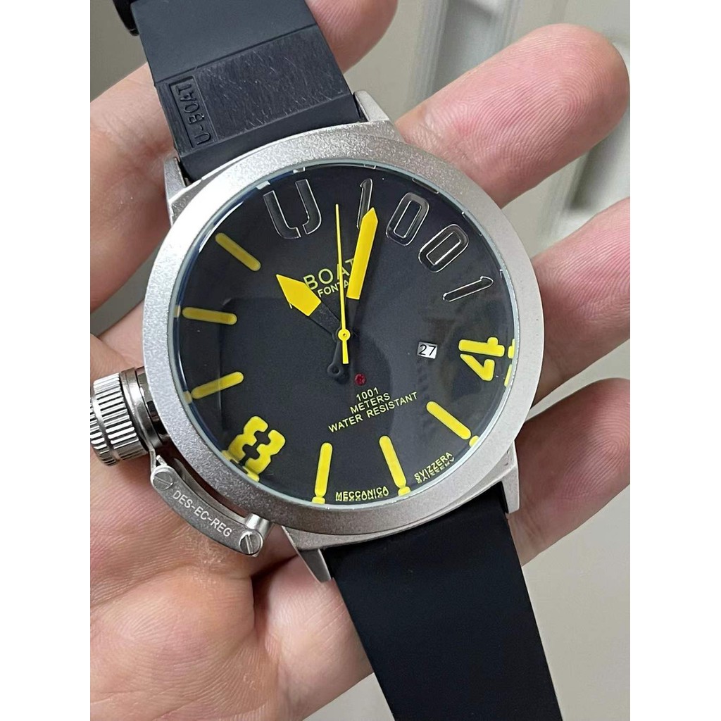 Men's Mechanical Automatic Joker Left Hook Hand Watch U Sport Black Rubber Wristwatch Boat White Big