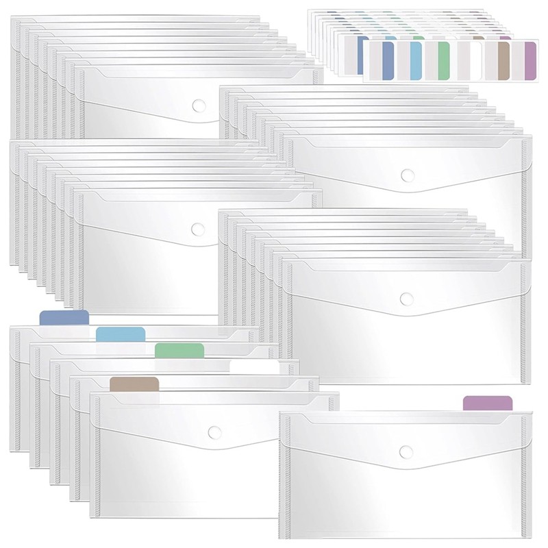 

40 Pack 5 X 10 Inch Clear Plastic Envelopes With Snap Closure, Reusable Plastic Pencil Pouch Money Envelopes
