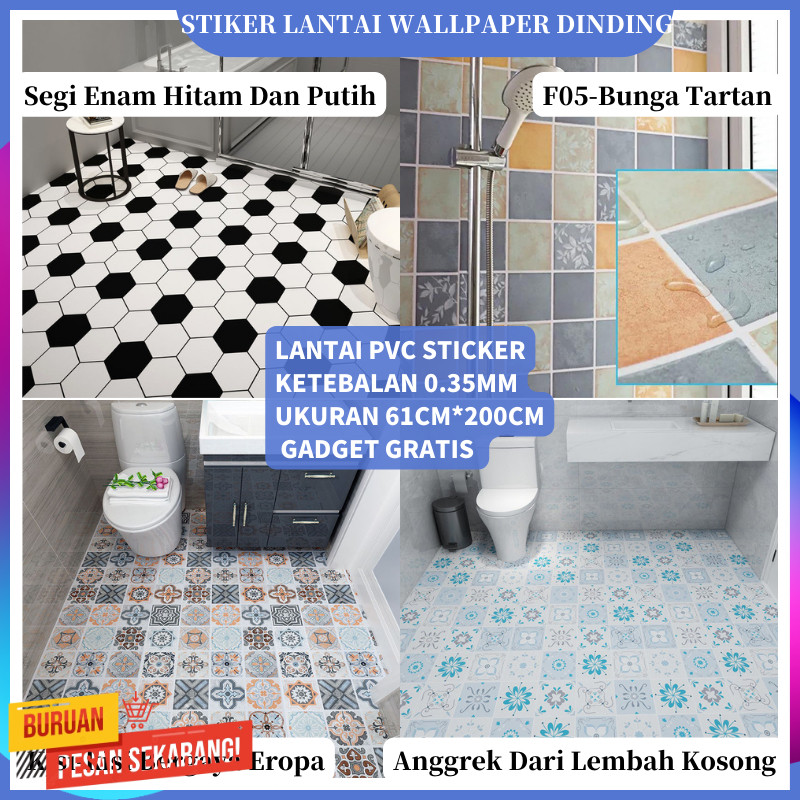 Sticker Lantai Dinding Motif Eropa 2meter Perekat Wallpaper Kamar Mandi Dapur Ruang Tamu Kamar Tidur