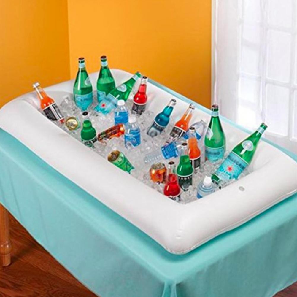 

Creative Inflatable Drink Bar White Foldable PVC BBQ Picnic Pool Party Bar Salad Ice Tray Pool Beverage Cooler Durable