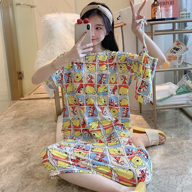 BAJU DASTER KAOS KOREA WANITA SPANDEK IMPORT LENGAN PENDEK KEKINIAN OVERSIZE JUMBO MOTIF KARAKTER PI