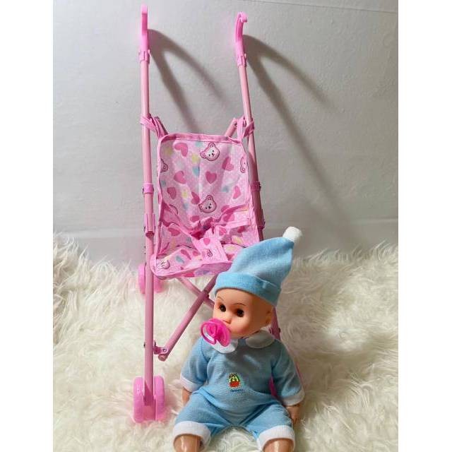 Mainan stroller bayi + mainan Boneka bayi botak kecil STROLLER BAYI KERETA BAYI