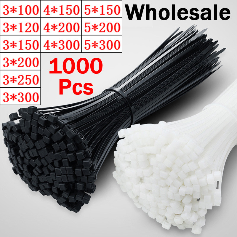 

1000Pcs Self-locking Plastic Nylon Cable Tie White/Black 3*100mm Cable Tie Fastening Ring 4*200mm Cable Tie Zip Wraps Strap Tie