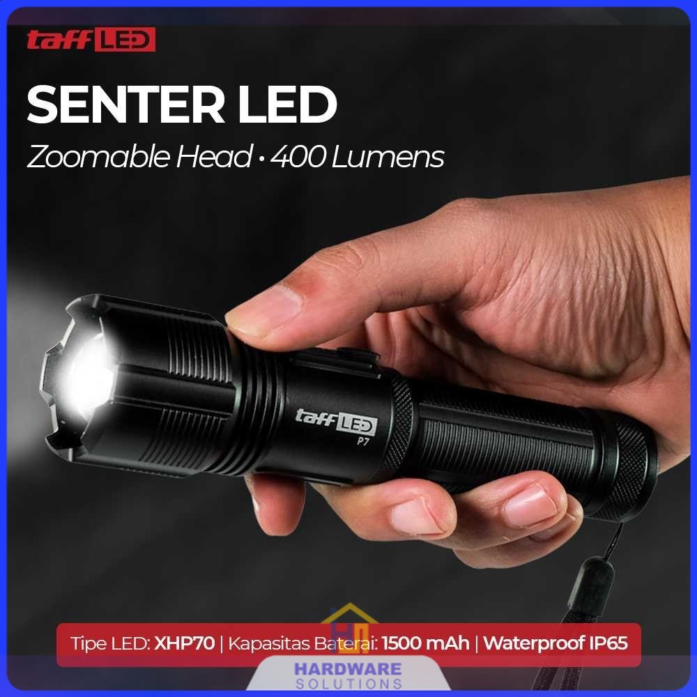 TaffLED Senter LED Tactical Flashlight Zoomable Head XHP70 400 Lumens - P7