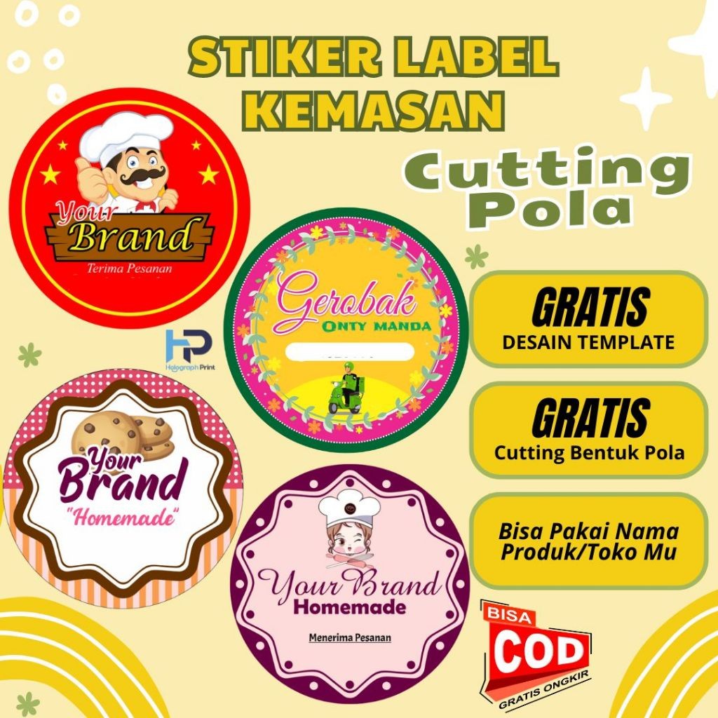 

Stiker label custom Stiker label makanan chromo A3+ FREE Potong bentuk pola By SindikatStiker