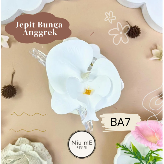 Jepit Rambut Bunga Anggrek Latex Artifisial Cantik Fashion Wanita Niu mE Hairclip