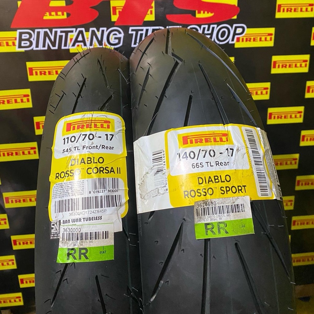 Paket Pirelli 110/70-17 Corsa II & 140/70-17 Diablo Rosso Sport Ban Medium Dual Compound Anti Slip