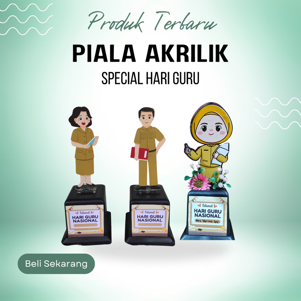 Piala guru akrilik - hadiah hari guru - Free kartu ucapan - Hadiah custome- hadiah untuk hari guru