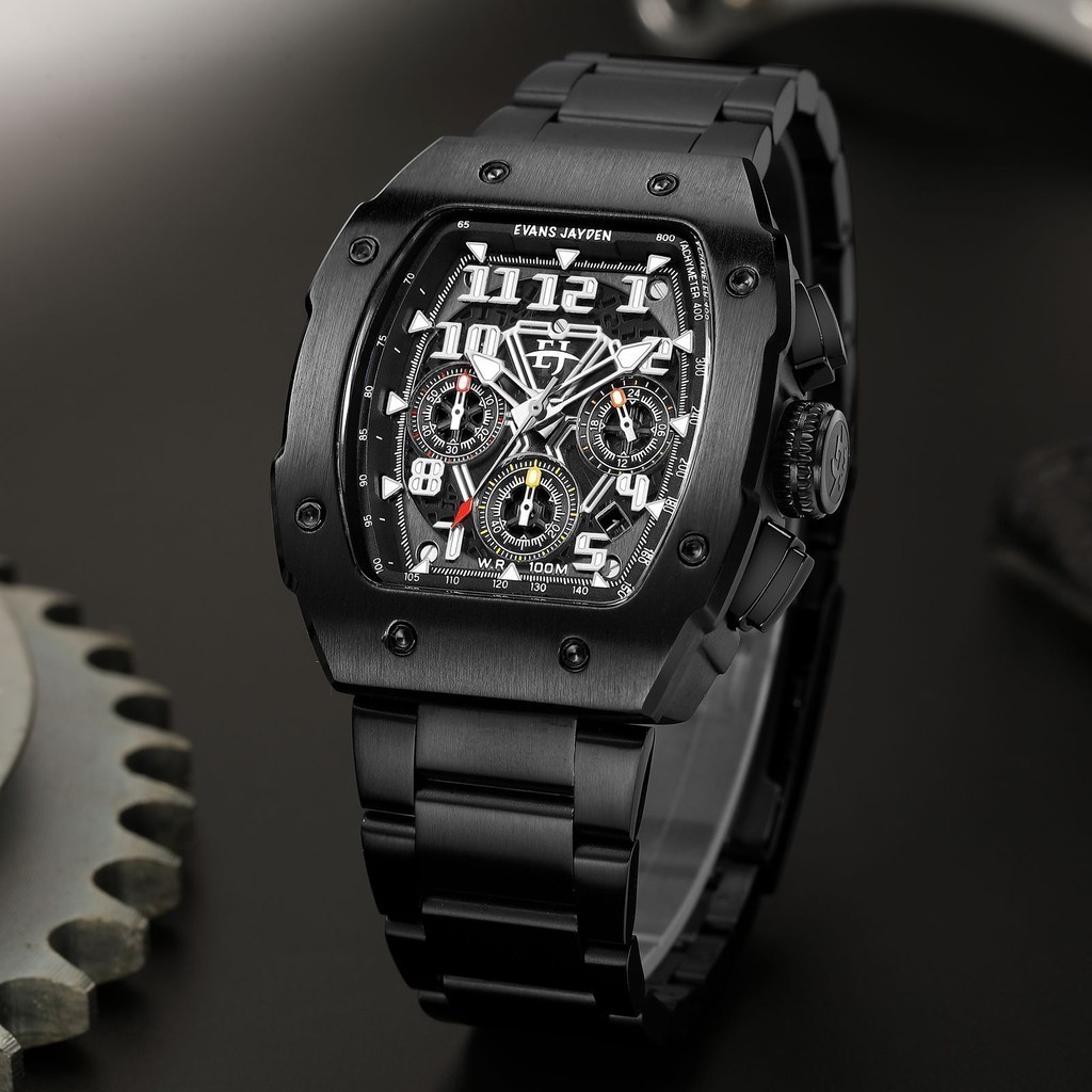 Jam tangan Evans Jayden Jam Tangan Pria 9592 Rantai Kaca Safir Chronograf 10 ATM