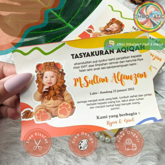 

chromatic Stiker Label Tasyakuran Aqiqah Custom Sticker Persegi Nama Bayi Ucapan Kelahiran Akikah