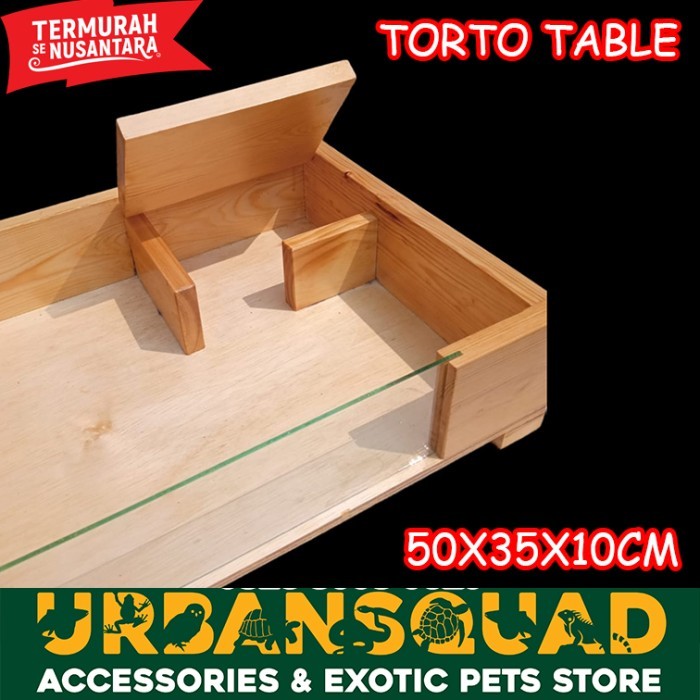 SALE -TORTO TABLE TORTAB KAYU KACA 50X35X10 CM KANDANG KURA SULCATA PARDALIS