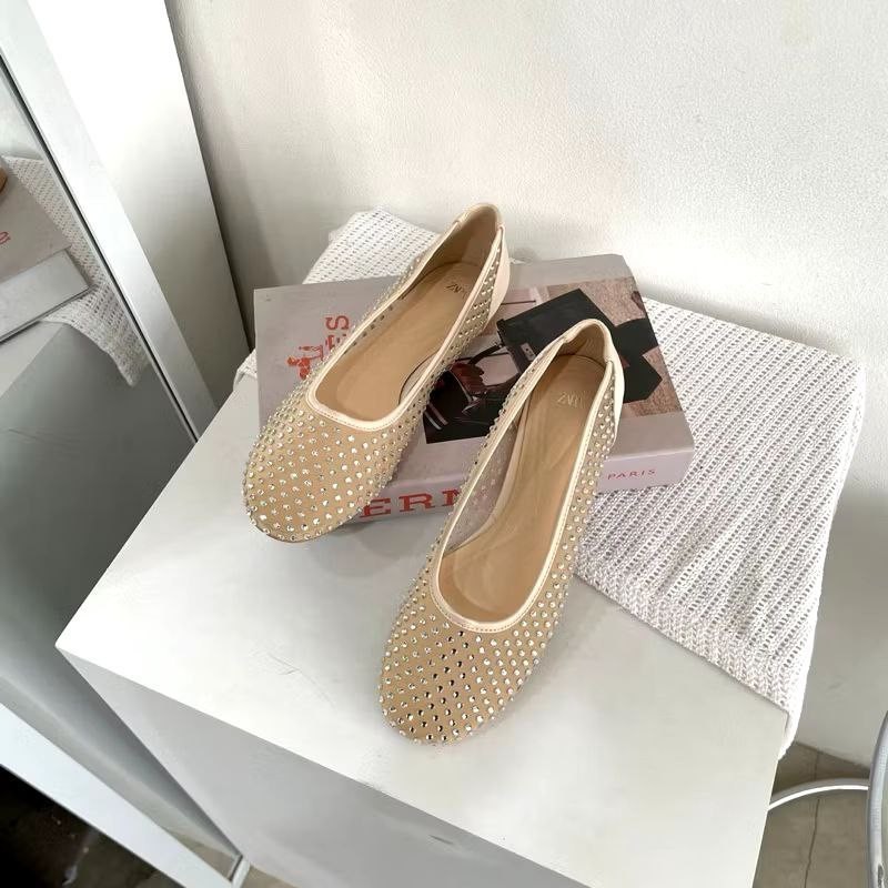 [12.12 Birthday Sale] - Zara Flat Shoes Shinny Gold Leather 2530-1 - Sweet Stuff Official