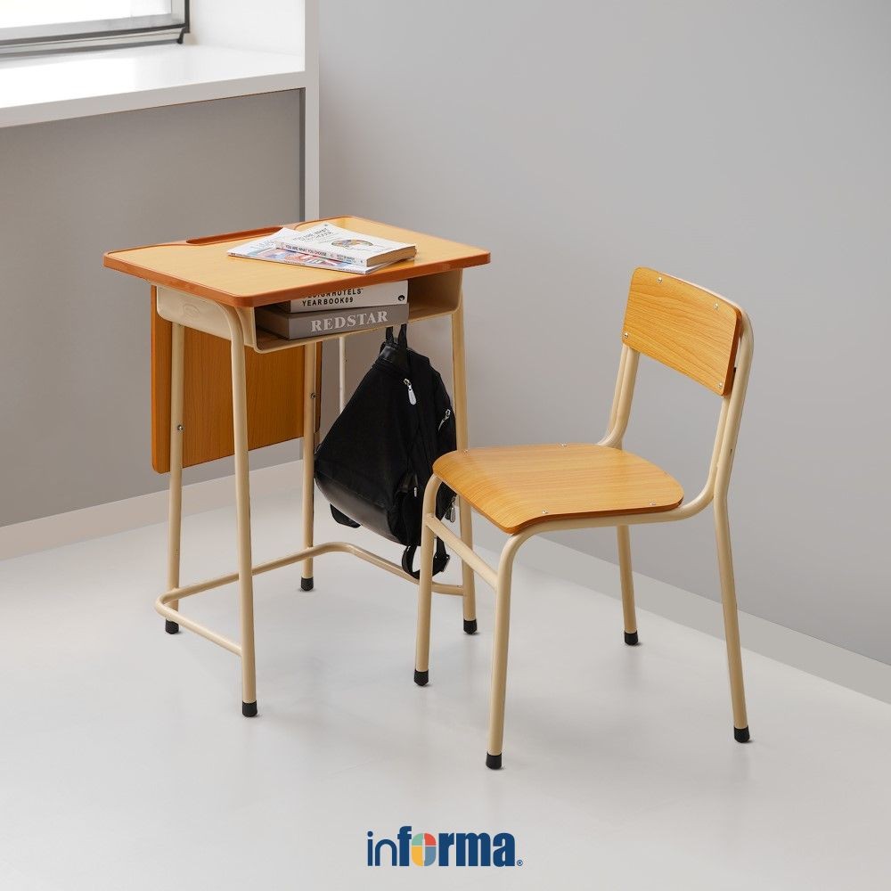 Informa Poly Set Meja & Kursi Sekolah - Cokelat Study Table Chair Perlengkapan Furniture Belajar Mej
