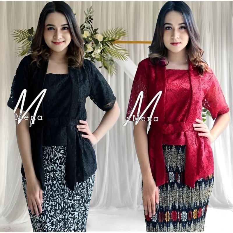 Kebaya Kondangan modern Atasan Kebaya Brokat Modern Set Kebaya Kutu baru Lengan Pendek Nadira murah